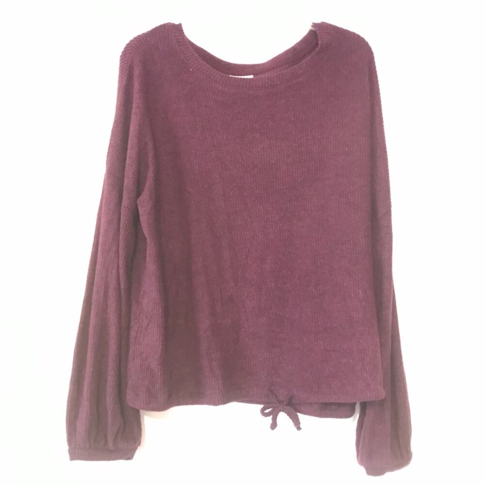 Ady P Maroon Ribbed Long Sleeve Sweater Medium Blouse Top Long Sleeve Drawstring